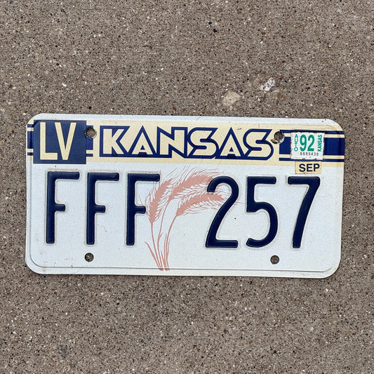 Photo of a 1988 Kansas License Plate Auto Tag Garage Decor Vintage Repeat Repeating FFF 257