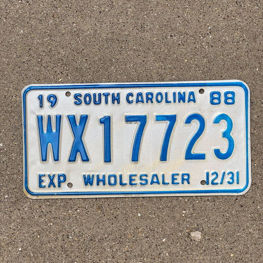 Photo of a 1988 South Carolina Wholesaler License Plate Auto Tag Garage Decor Vintage WX 17723