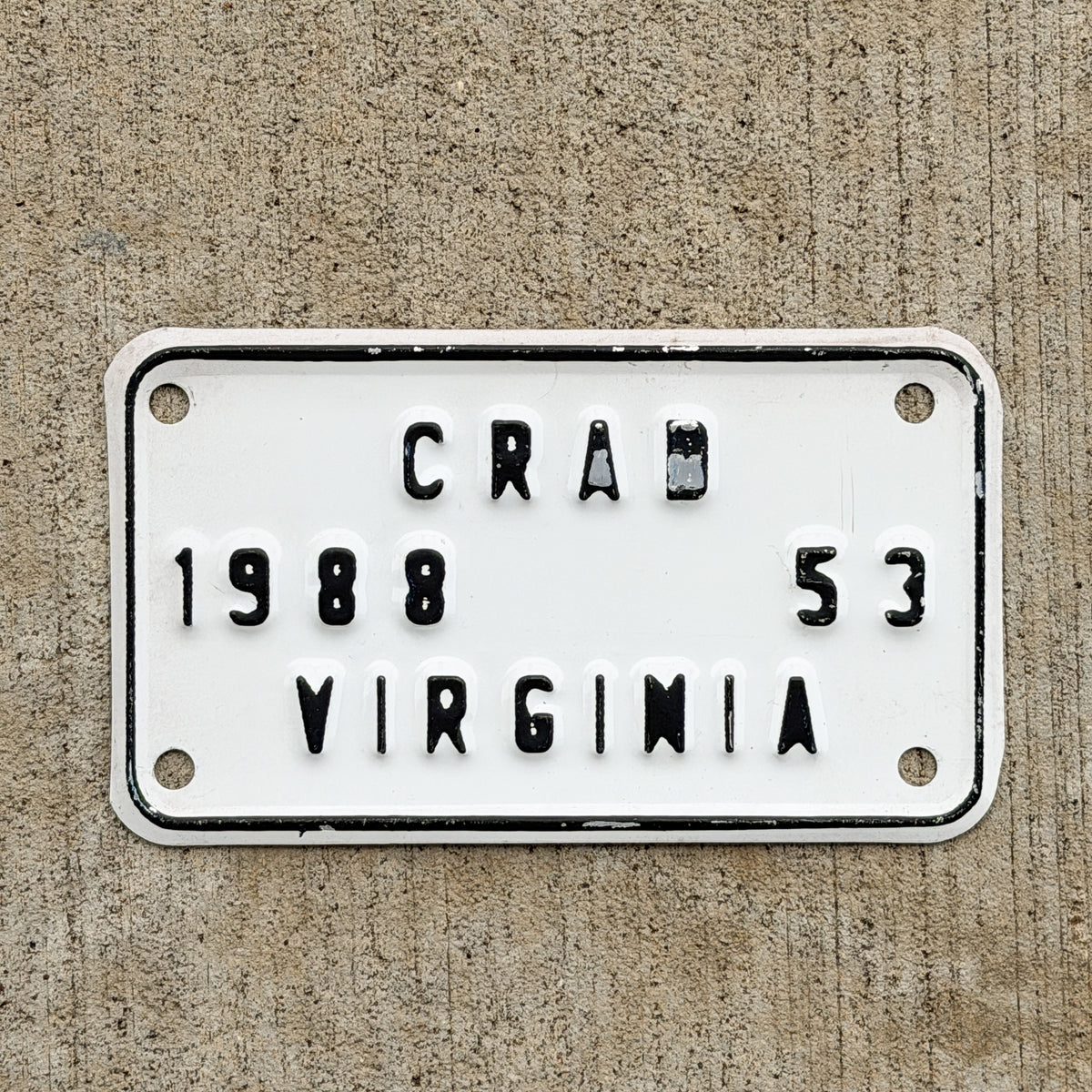 Photo of a 1988 Virginia Crab Pot License Plate Auto Tag Garage Decor Vintage Fish Fishing Gift 53 with original patina