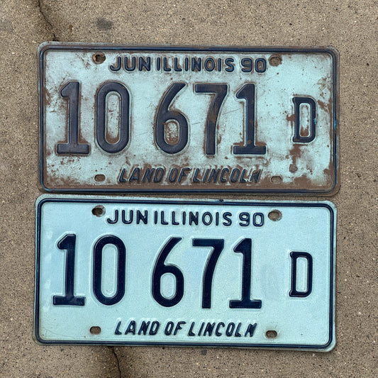 Photo of a 1989 1990 Illinois Truck License Plate Pair Auto Tag Garage Decor Vintage 10 671 D with original patina