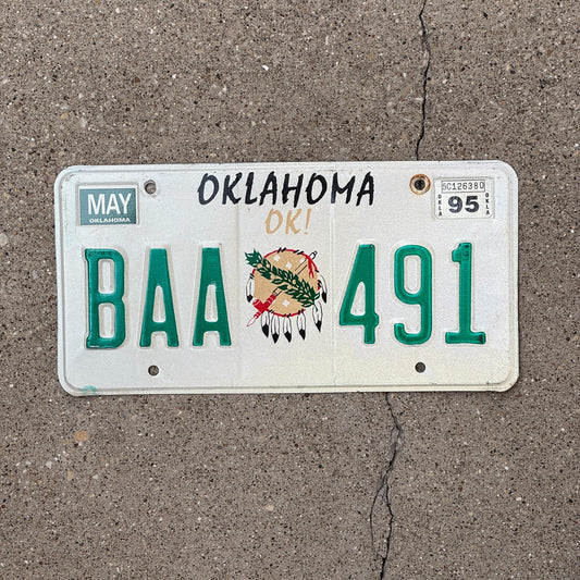 Photo of a 1989 1995 Oklahoma License Plate Auto Tag Garage Decor Vintage Native America BAA 491
