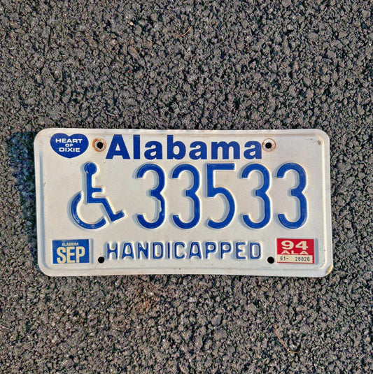 Photo of a 1989 Alabama Handicap Disabled License Plate Auto Tag Garage Decor Vintage Palindrome 33533