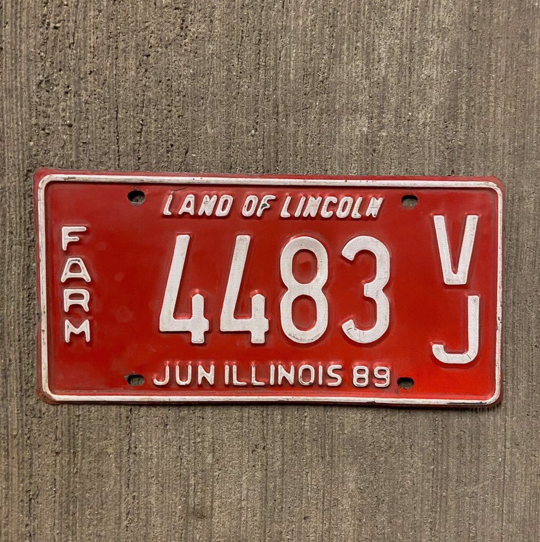 Photo of a 1989 Illinois Farm License Plate Auto Tag Garage Decor Vintage 4483 VJ