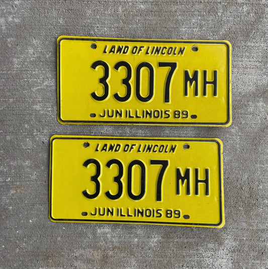 Photo of a 1989 Illinois Truck Mileage Tax License Plate Pair Auto Tag Garage Decor Vintage 3307 MH with original patina