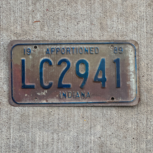 Photo of a 1989 Indiana Apportioned License Plate Auto Tag Garage Decor Vintage LC 2941 with original patina