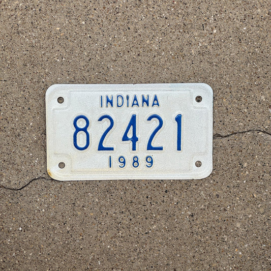 Photo of a 1989 Indiana Motorcycle License Plate Auto Tag Garage Decor Vintage 82421