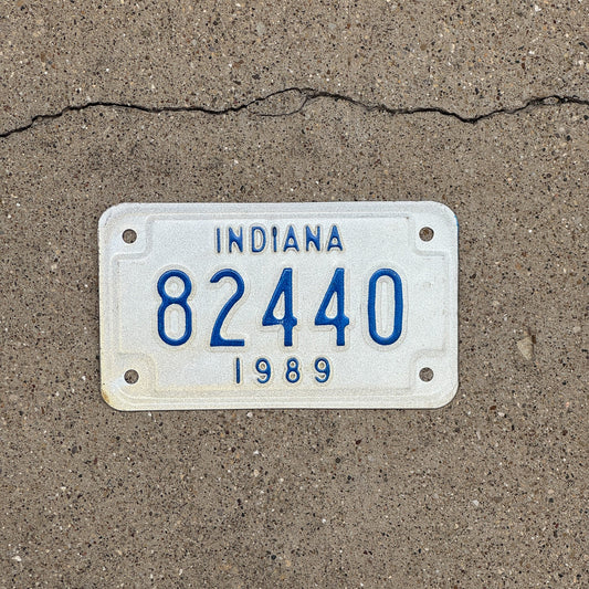 Photo of a 1989 Indiana Motorcycle License Plate Auto Tag Garage Decor Vintage 82440