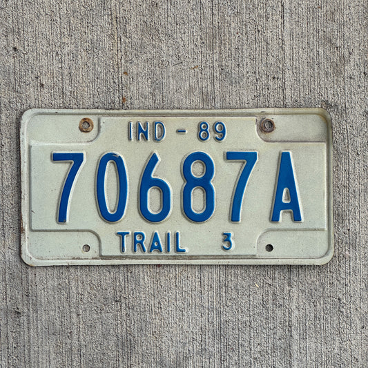 Photo of a 1989 Indiana Trailer License Plate Auto Tag Garage Decor Vintage 70687 A with original patina