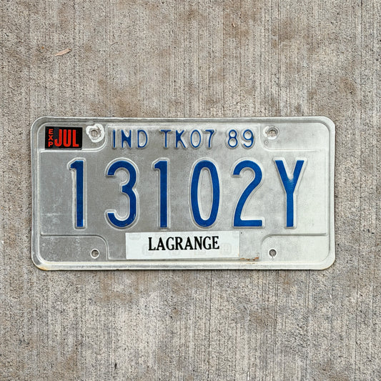 Photo of a 1989 Indiana Truck License Plate Auto Tag Garage Decor Vintage 13102 Y with original patina