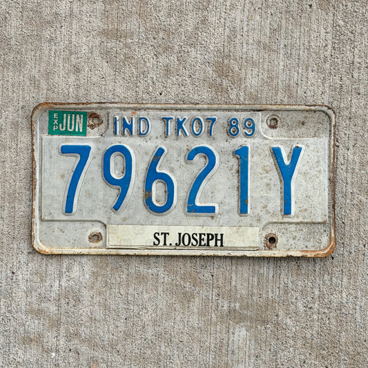 Photo of a 1989 Indiana Truck License Plate Auto Tag Garage Decor Vintage 79621 Y with original patina