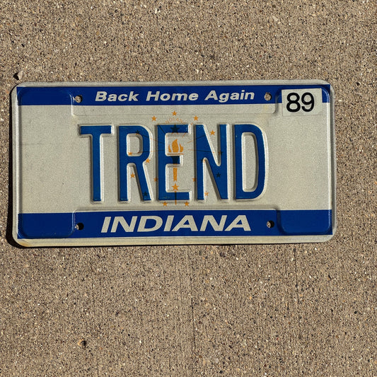 Photo of a 1989 Indiana VANITY License Plate Auto Tag Garage Decor Vintage Trendy Stocks TREND