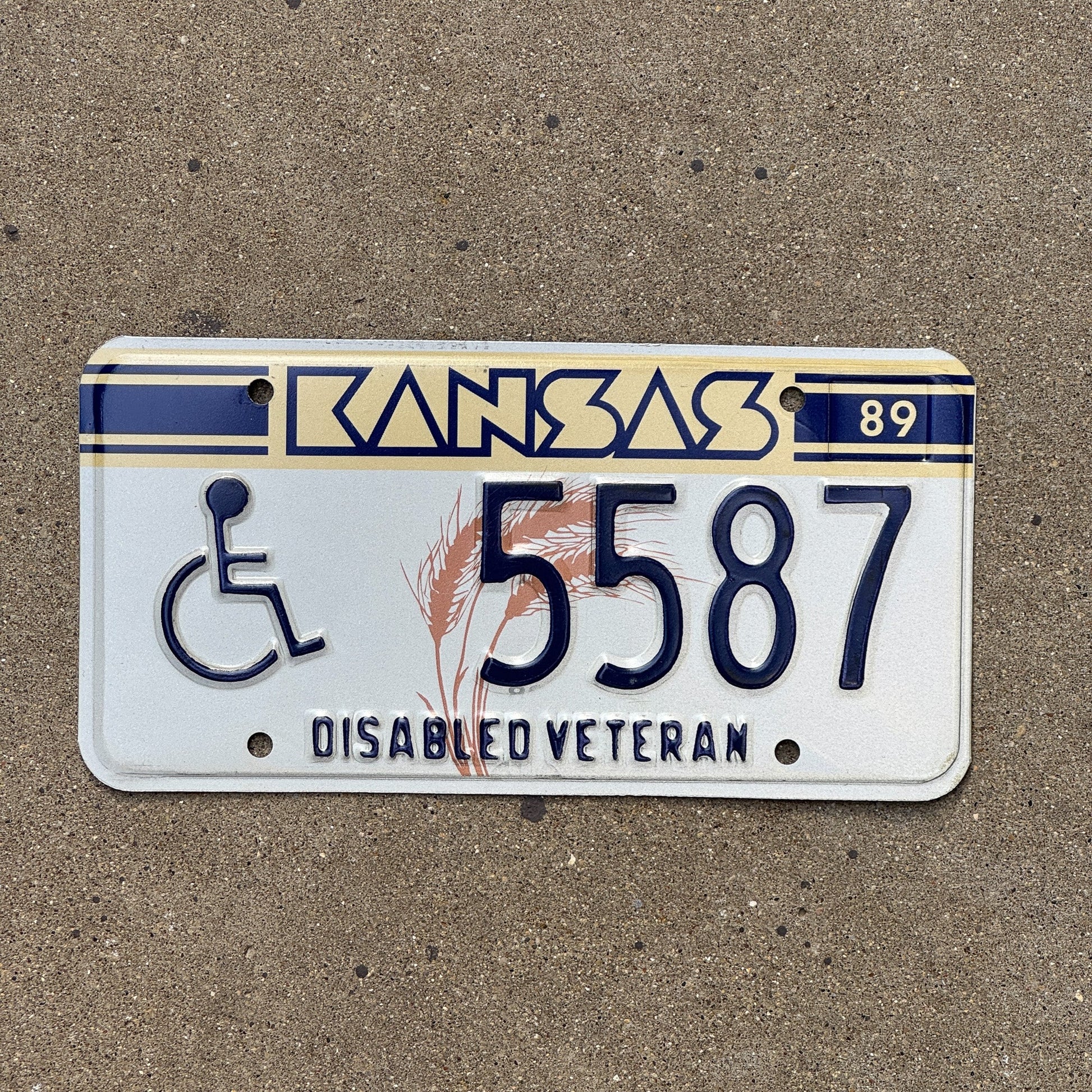 Photo of a 1989 Kansas Disabled Veteran License Plate Auto Tag Garage Decor Vintage Military 5587