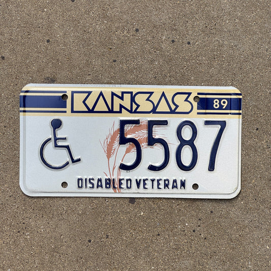 Photo of a 1989 Kansas Disabled Veteran License Plate Auto Tag Garage Decor Vintage Military 5587