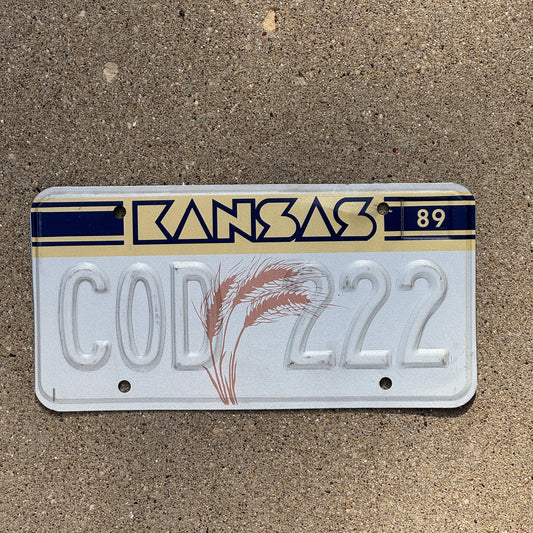 Photo of a 1989 Kansas Error License Plate Auto Tag Garage Decor Vintage Misprint Repeat Repeating Fish COD 222
