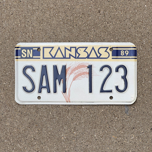Photo of a 1989 Kansas SAMPLE License Plate Auto Tag Garage Decor Vintage SAM 123