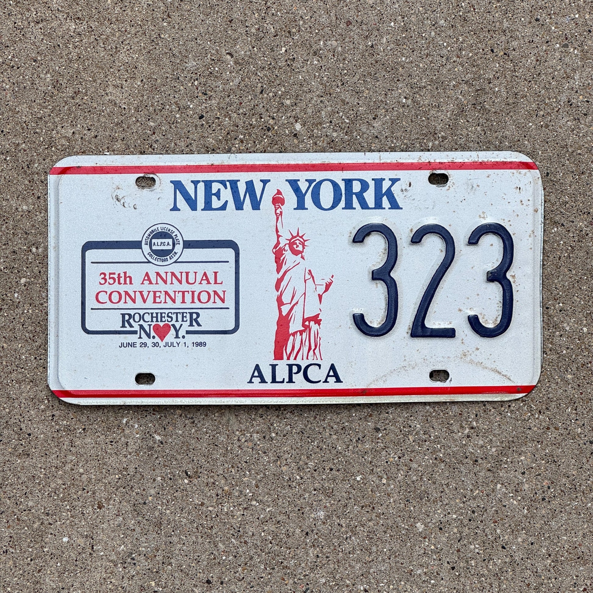Photo of a 1989 New York License Plate Auto Tag Garage Decor Vintage 35th ALPCA Convention Souvenir 323