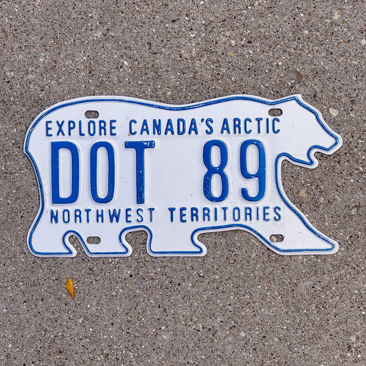 Photo of a 1989 Northwest Territories Dept Of Transportation License Plate Auto Tag Garage Decor Vintage Commemeration Plate Polar Bear DOT 89