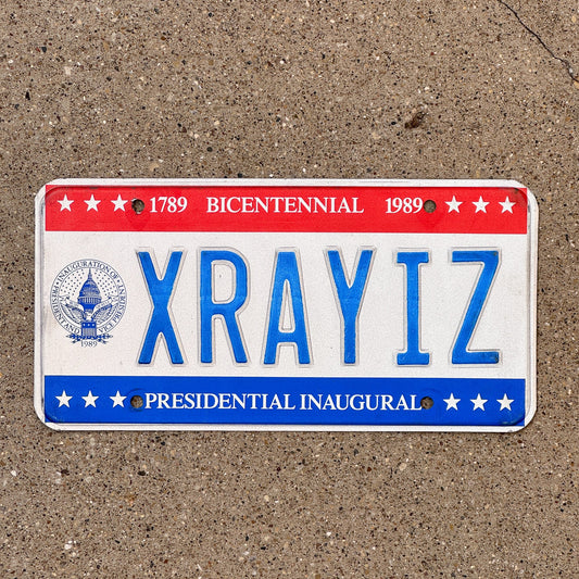 Photo of a 1989 Washington DC Inaugural License Plate Auto Tag 2 Garage Decor XRay Medical Radiologist Gift XRAYIZ with original patina