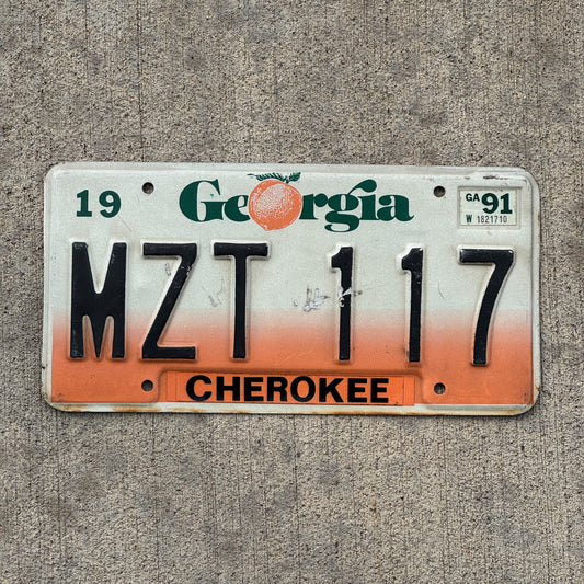 Photo of a 1990 1991 Georgia License Plate Auto Tag Garage Decor Vintage MZT 117 with original patina