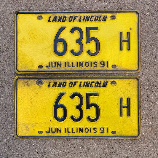Photo of a 1990 1991 Illinois Truck License Plate Pair Auto Tag Garage Decor Vintage 635 H with original patina