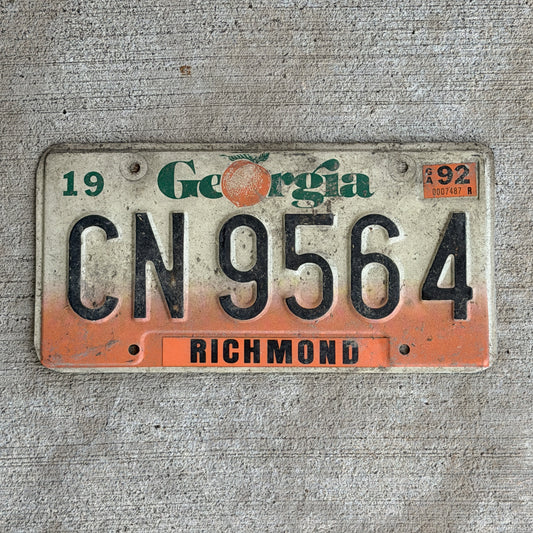Photo of a 1990 1992 Georgia Trailer License Plate Auto Tag Garage Decor Vintage CN 9564 with original patina
