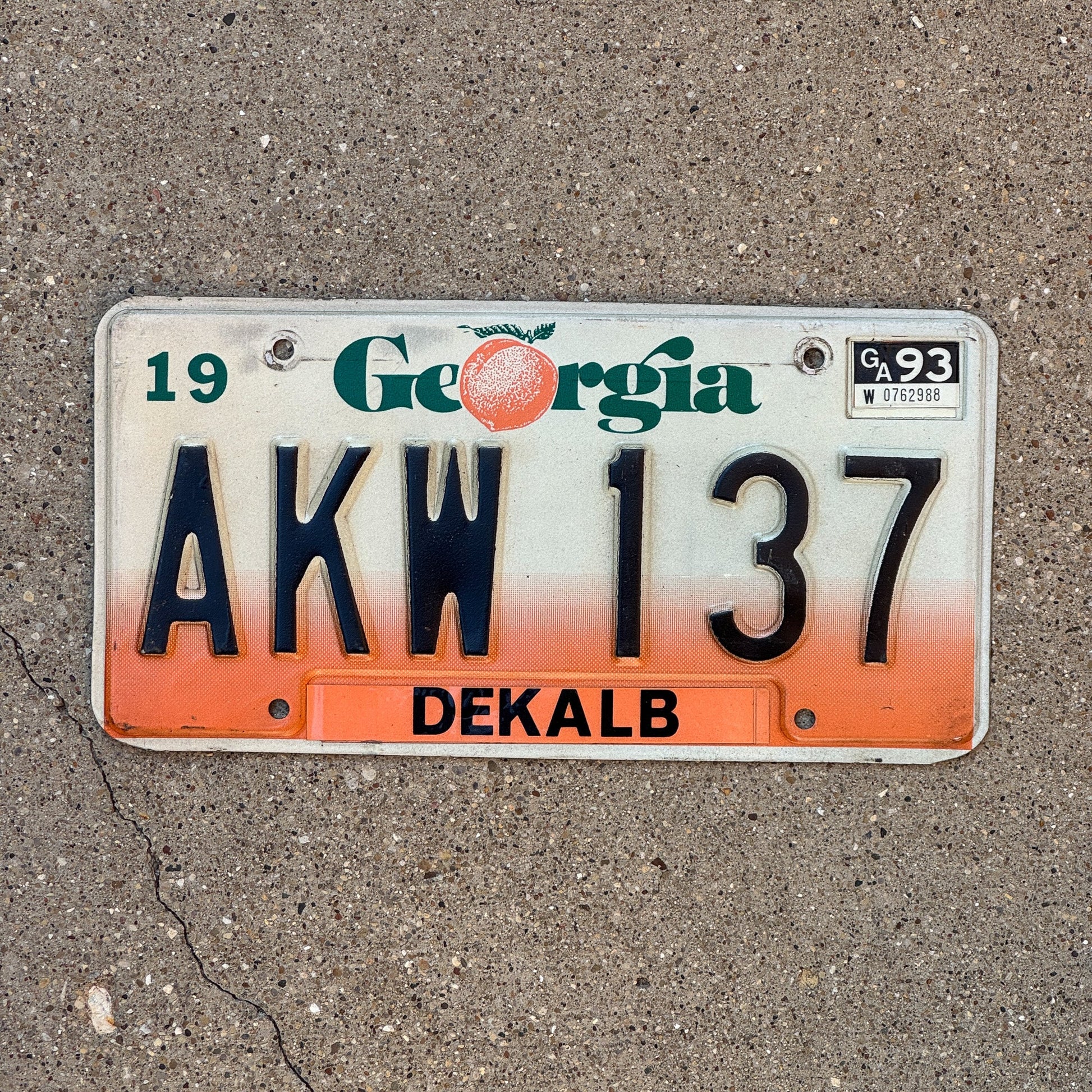 Photo of a 1990 1993 Georgia License Plate Auto Tag Garage Decor Vintage AKW 137