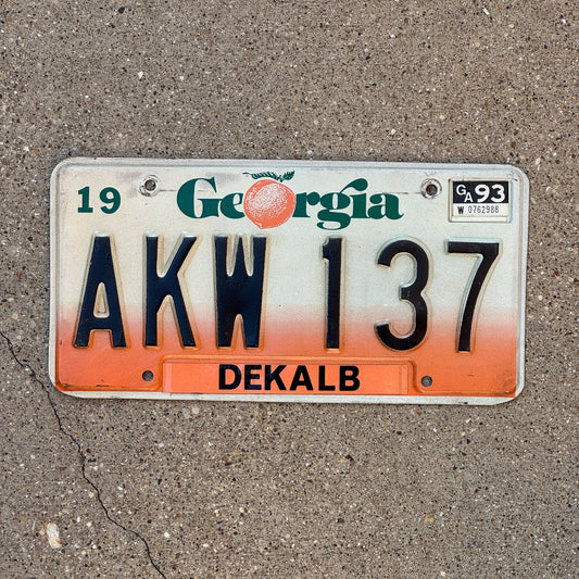 Photo of a 1990 1993 Georgia License Plate Auto Tag Garage Decor Vintage AKW 137