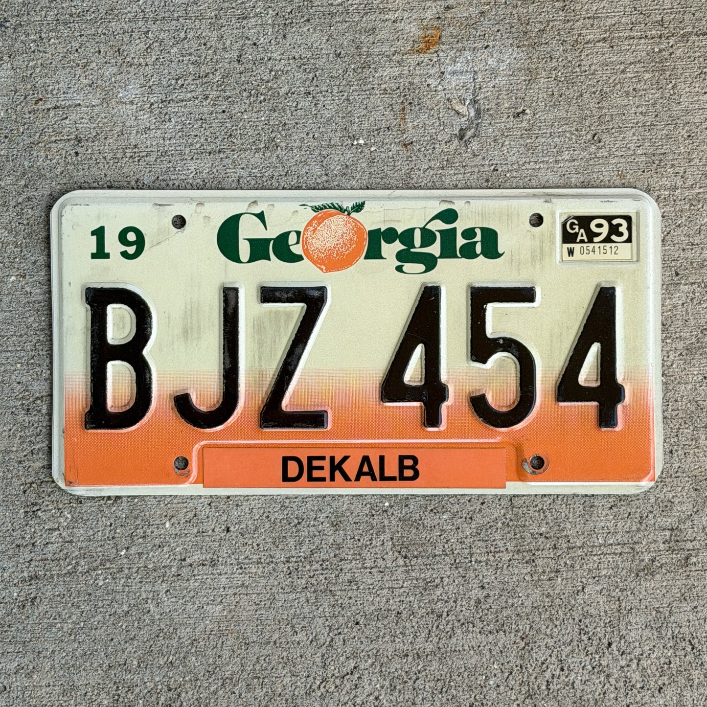 Photo of a 1990 1993 Georgia License Plate Auto Tag Garage Decor Vintage BJZ 454 with original patina