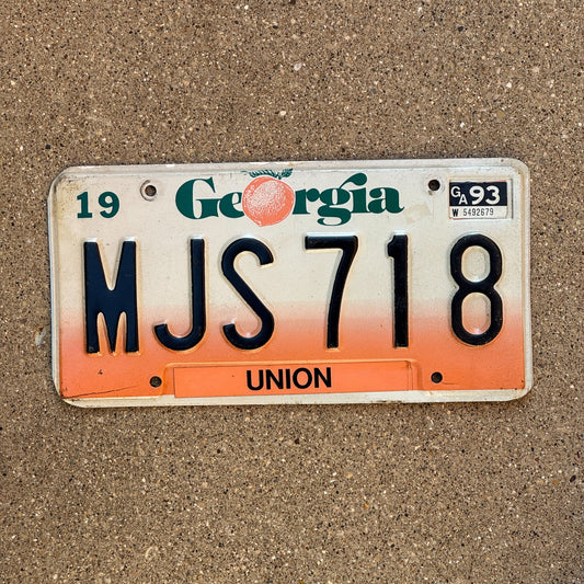 Photo of a 1990 1993 Georgia License Plate Auto Tag Garage Decor Vintage MJS 718
