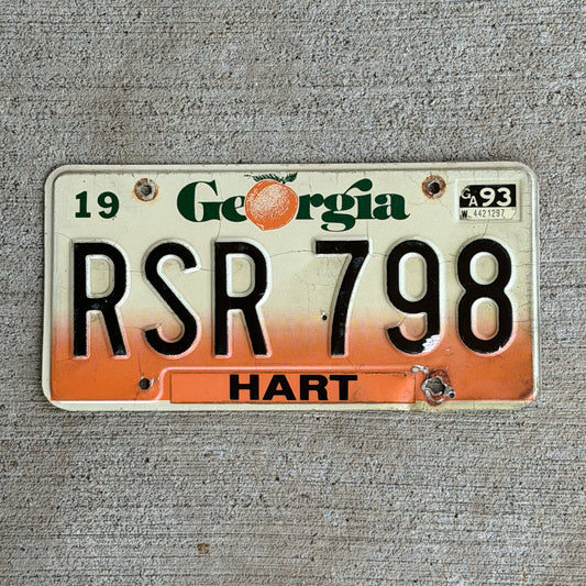 Photo of a 1990 1993 Georgia License Plate Auto Tag Garage Decor Vintage RSR 798 with original patina
