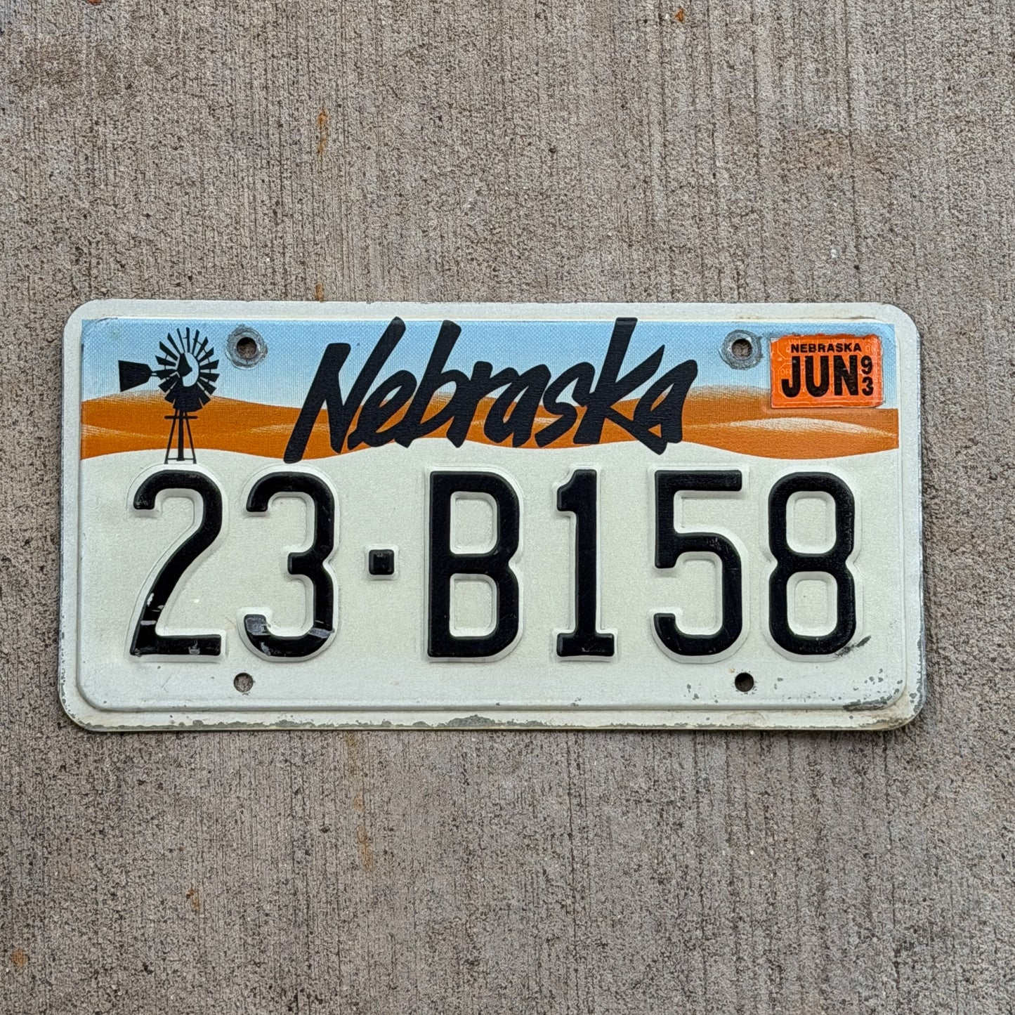 Photo of a 1990 1993 Nebraska License Plate Auto Tag 1 Vintage Garage 23 B 158 with original patina