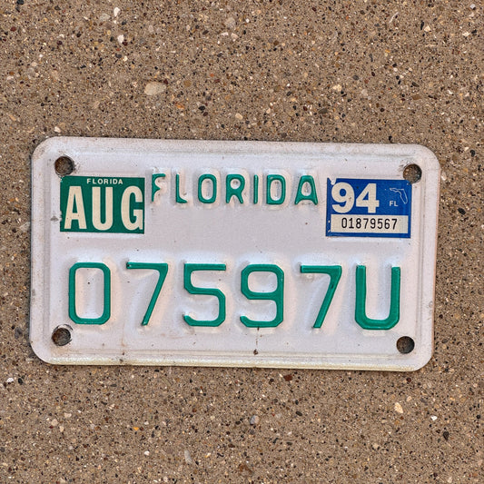 Photo of a 1990 1994 Florida Motorcycle License Plate Auto Tag Garage Decor Vintage 07597 U