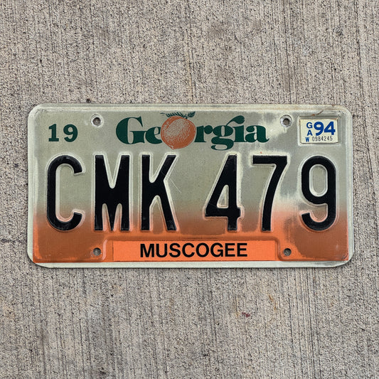Photo of a 1990 1994 Georgia License Plate Auto Tag Garage Decor Vintage CMK 479 with original patina