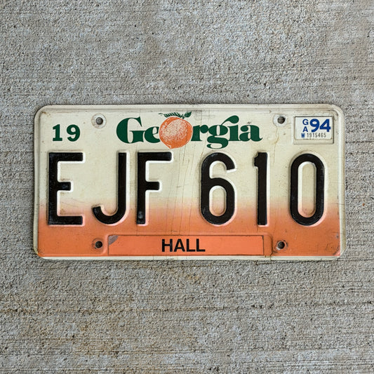 Photo of a 1990 1994 Georgia License Plate Auto Tag Garage Decor Vintage EJF 610 with original patina