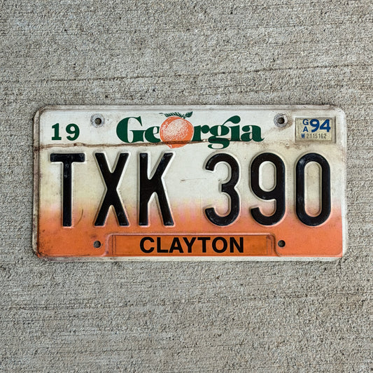 Photo of a 1990 1994 Georgia License Plate Auto Tag Garage Decor Vintage TXK 390 with original patina