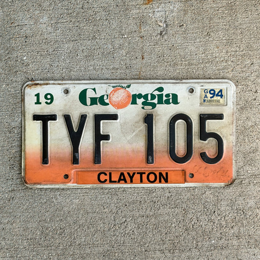 Photo of a 1990 1994 Georgia License Plate Auto Tag Garage Decor Vintage TYF 105 with original patina