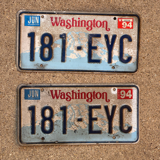 Photo of a 1990 1994 Washington License Plate Pair Auto Tag Garage Decor Vintage 181 EYC