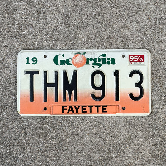 Photo of a 1990 1995 Georgia License Plate Auto Tag Garage Decor Vintage THM 913 with original patina