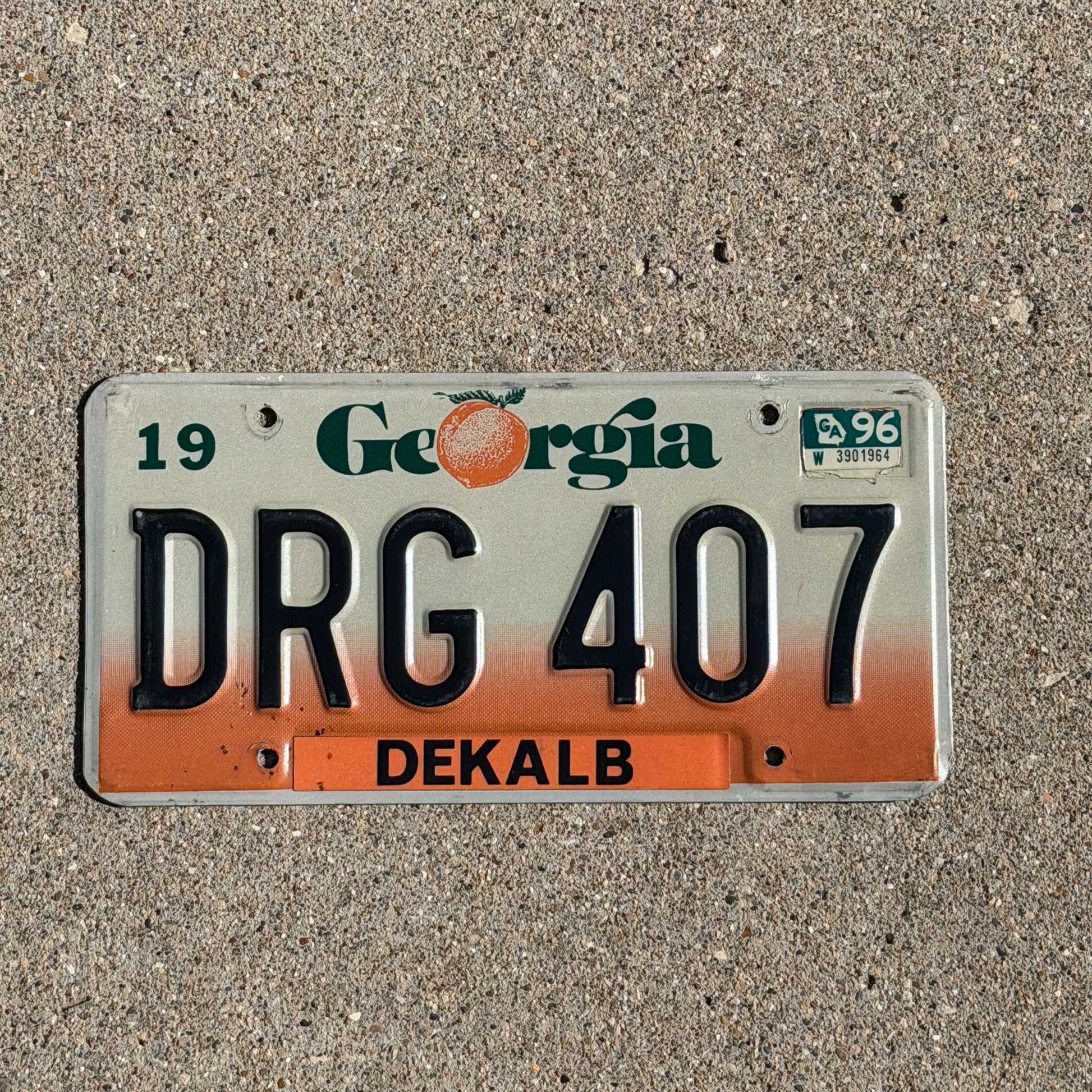 Photo of a 1990 1996 Georgia License Plate Auto Tag Garage Decor Vintage DRG 407 with original patina
