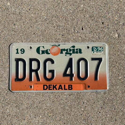 Photo of a 1990 1996 Georgia License Plate Auto Tag Garage Decor Vintage DRG 407 with original patina