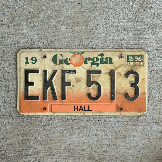 Photo of a 1990 1996 Georgia License Plate Auto Tag Garage Decor Vintage EKF 513 with original patina