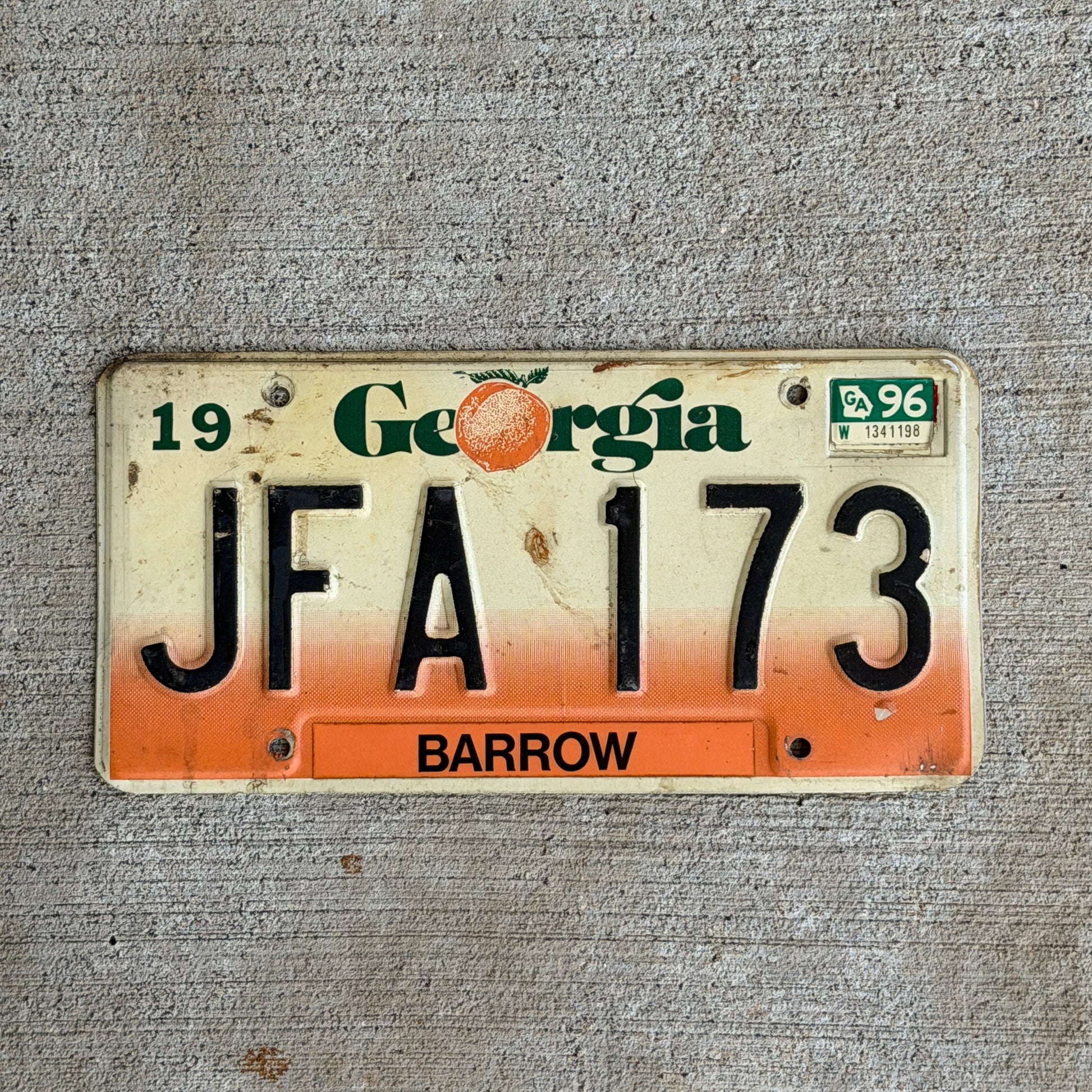 Photo of a 1990 1996 Georgia License Plate Auto Tag Garage Decor Vintage JFA 173 with original patina