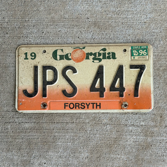 Photo of a 1990 1996 Georgia License Plate Auto Tag Garage Decor Vintage JPS 447 with original patina