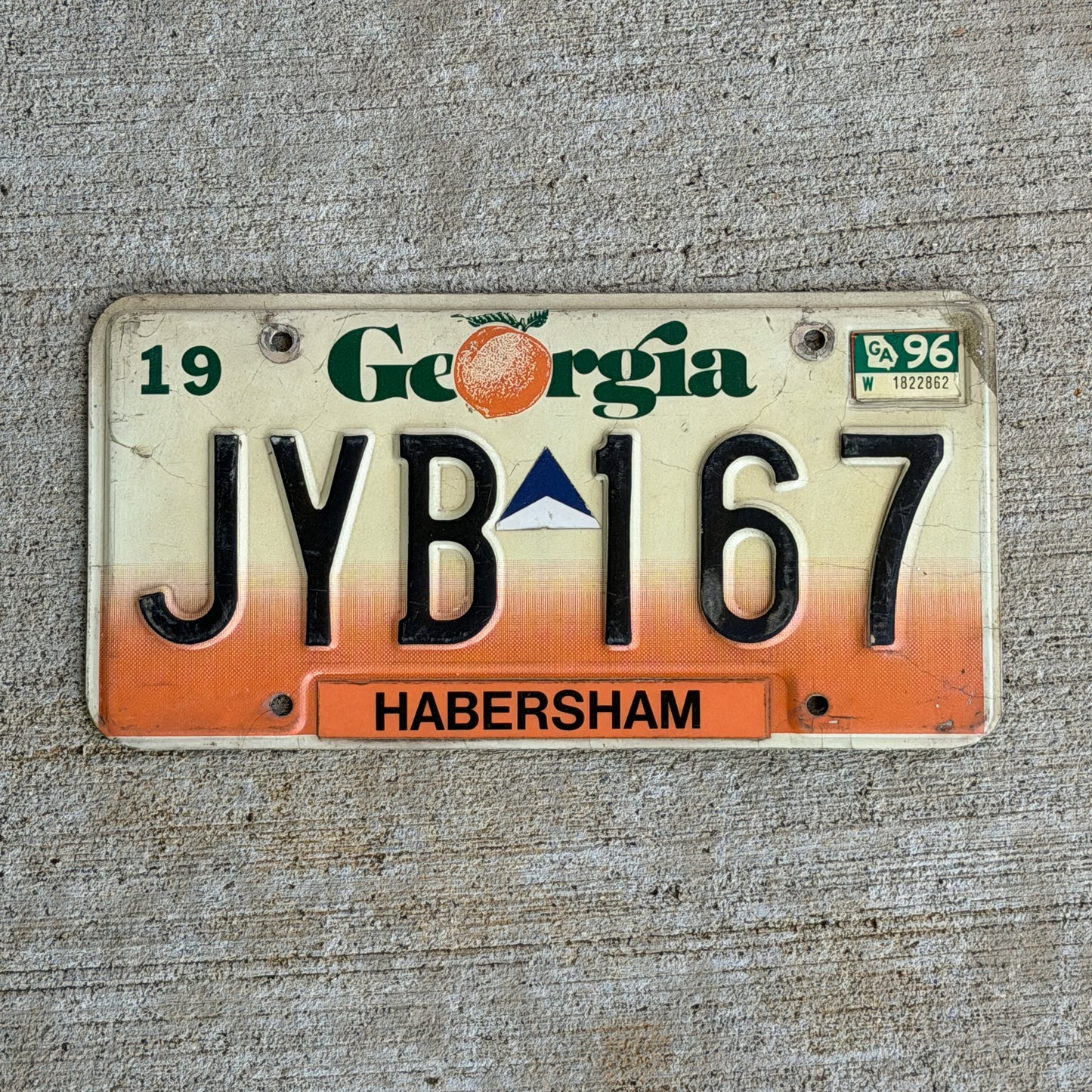 Photo of a 1990 1996 Georgia License Plate Auto Tag Garage Decor Vintage JYB 167 with original patina