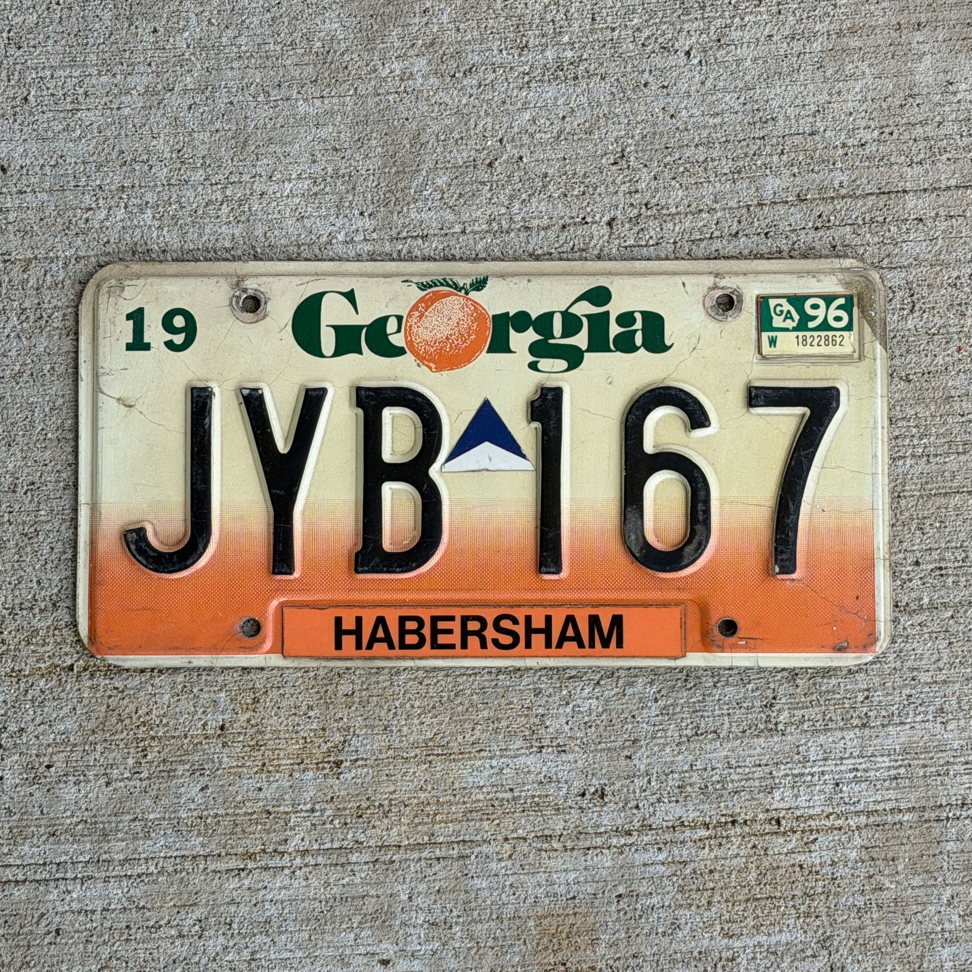 Photo of a 1990 1996 Georgia License Plate Auto Tag Garage Decor Vintage JYB 167 with original patina