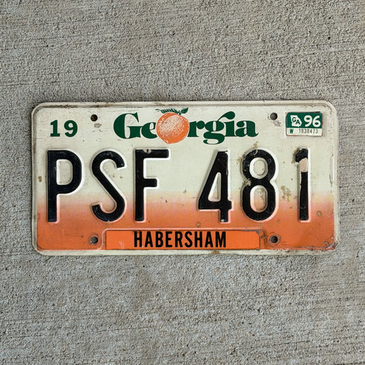 Photo of a 1990 1996 Georgia License Plate Auto Tag Garage Decor Vintage PSF 481 with original patina