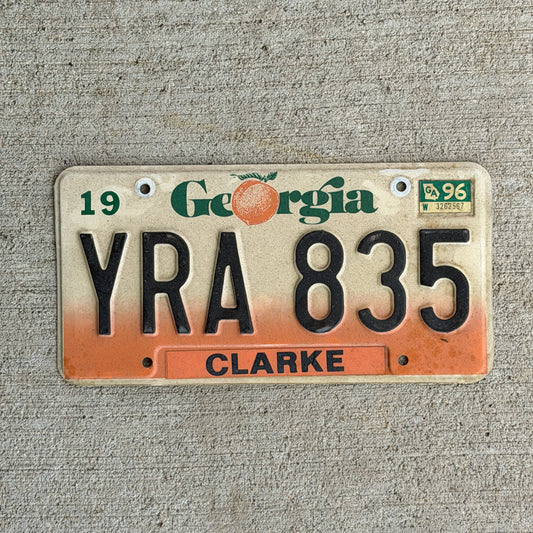Photo of a 1990 1996 Georgia License Plate Auto Tag Garage Decor Vintage YRA 835 with original patina