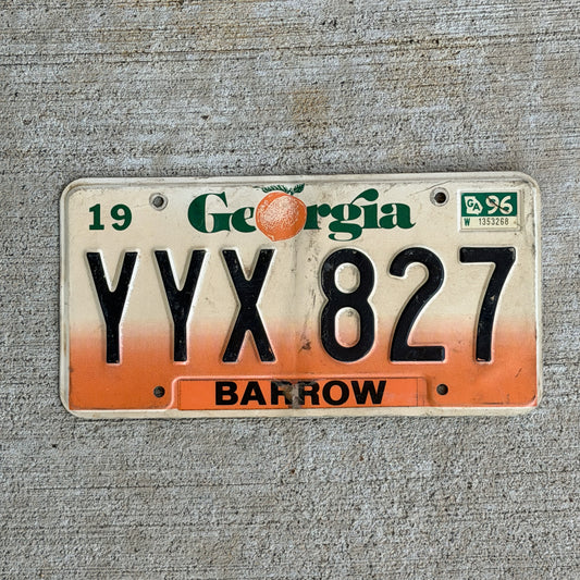 Photo of a 1990 1996 Georgia License Plate Auto Tag Garage Decor Vintage YYX 827 with original patina