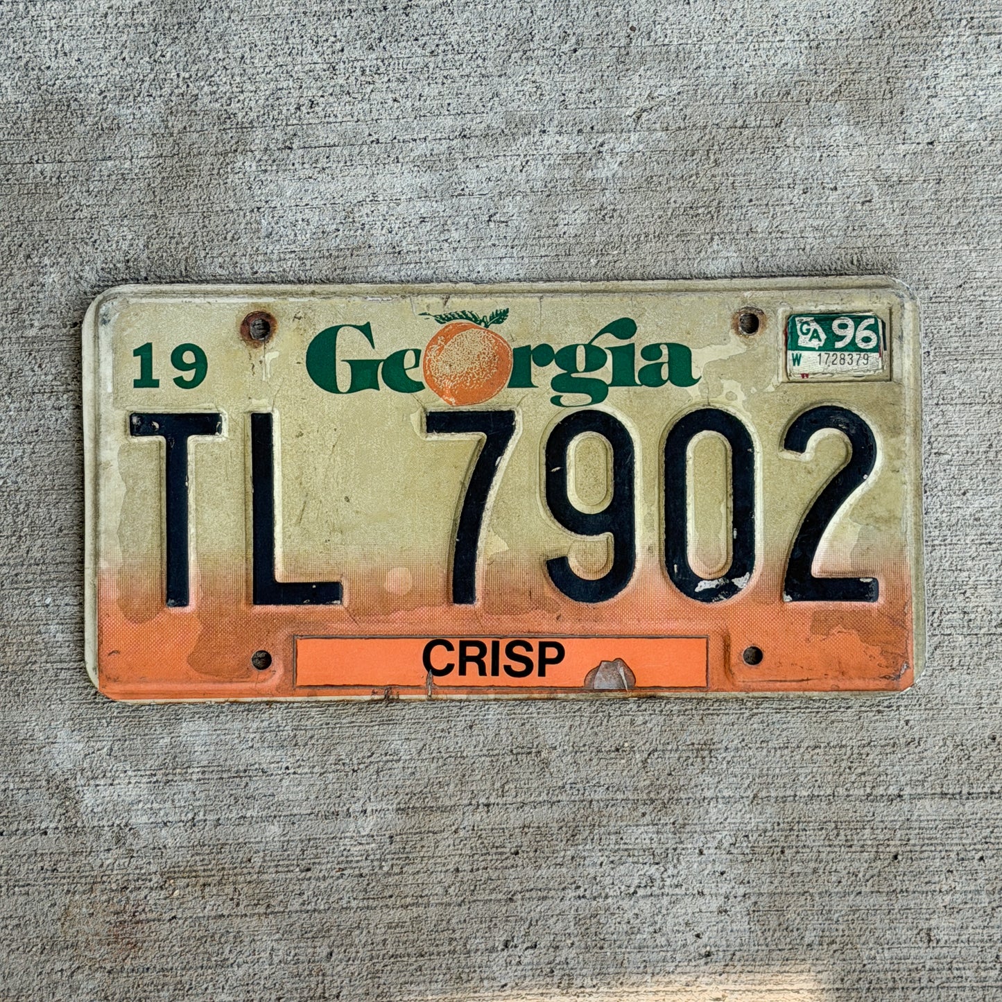 Photo of a 1990 1996 Georgia Truck License Plate Auto Tag Garage Decor Vintage TL 7902 with original patina