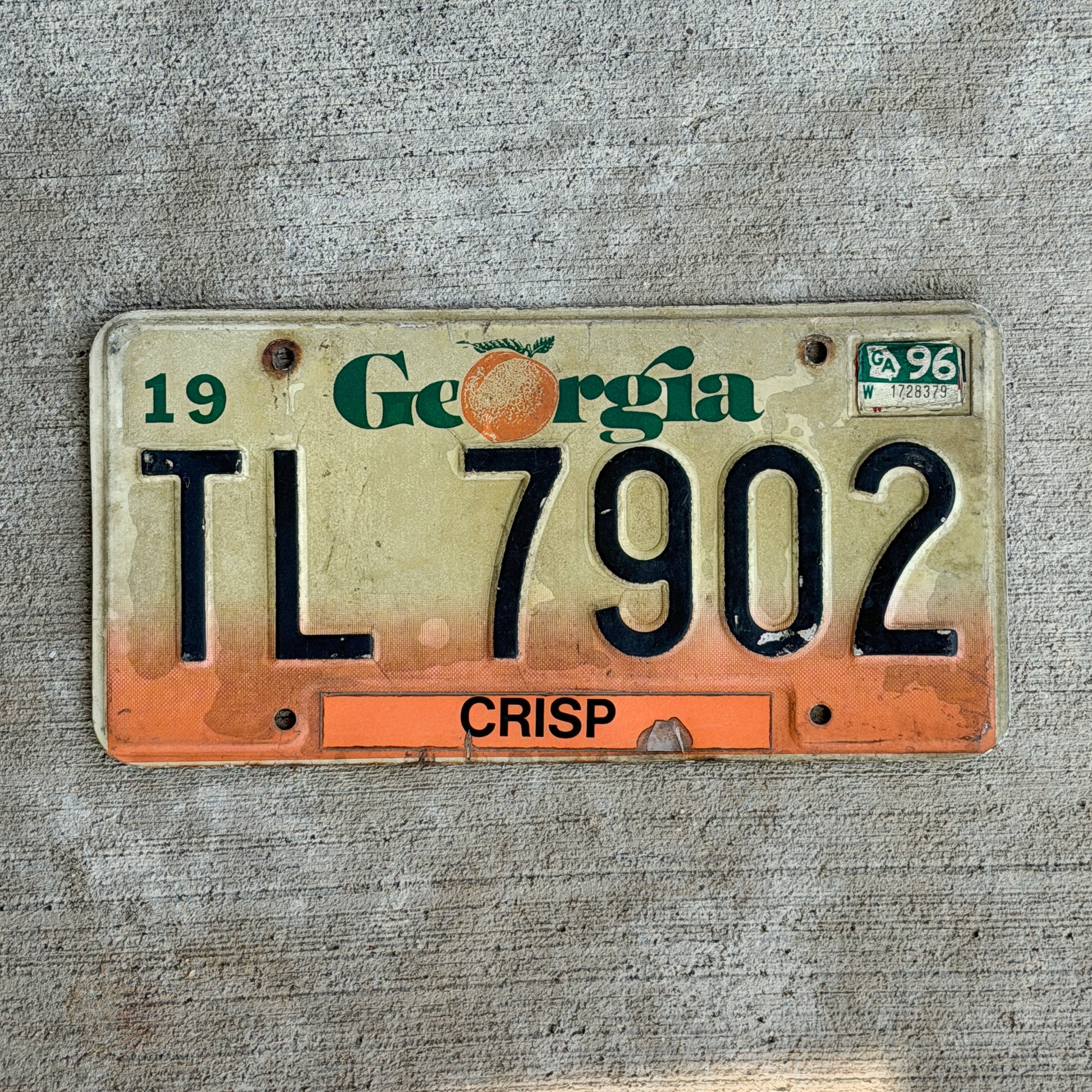 Photo of a 1990 1996 Georgia Truck License Plate Auto Tag Garage Decor Vintage TL 7902 with original patina